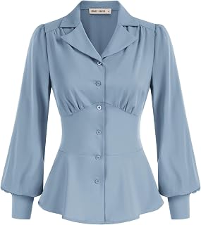 GRACE KARIN Women's Vintage Button Down Long Sleeve Peplum Top