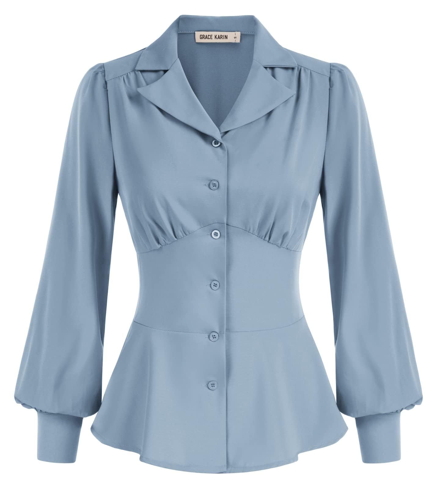 GRACE KARIN Women's Vintage Button Down Long Sleeve Peplum Top