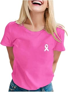 2026 T Shirt October Pink Woman Cotton Round Neck Sport Tshirt Large Size Short Sleeve Printed Ribbon Breast Cancer Teeshirt S-XXL