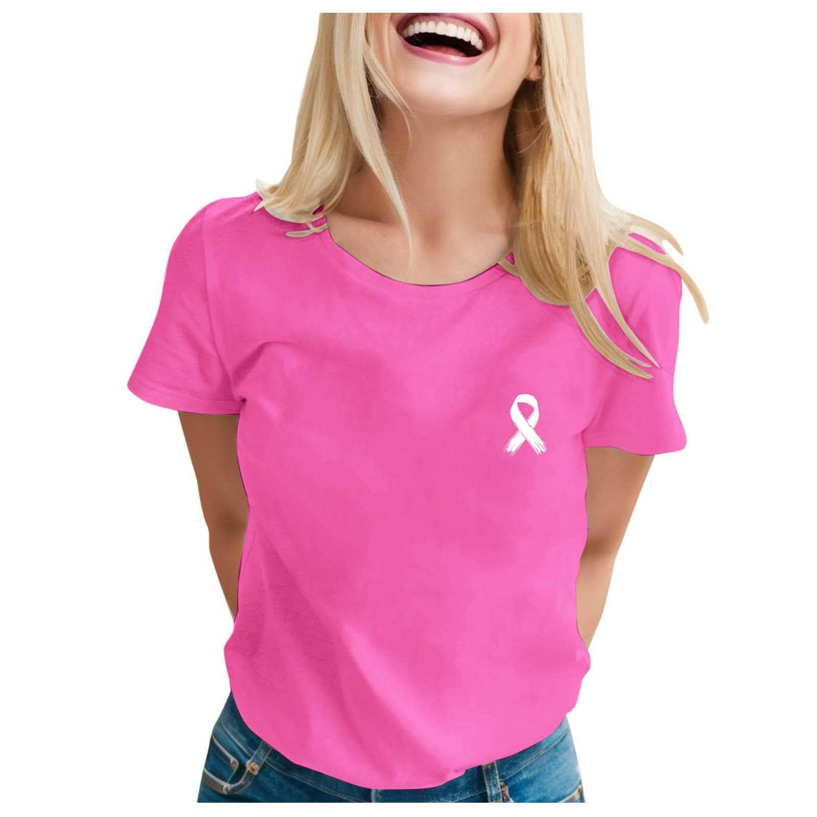 2026 T Shirt October Pink Woman Cotton Round Neck Sport Tshirt Large Size Short 