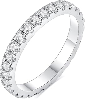 IMOLOVE 925 Sterling Silver 18K White Gold Plated V Shape Moissanite Wedding Ring for Women Eternity Stacking
