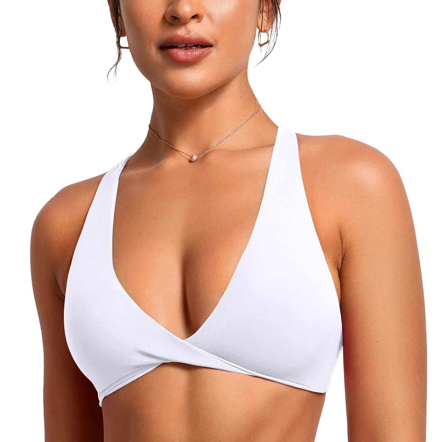 Butterluxe Women's Deep V Neck Racerback Sports Bra with Nipple Covers Vivi Bra