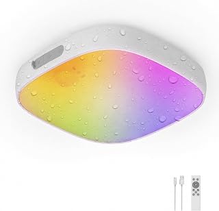 FULEN Shower Lights Waterproof, Motion Sensor Ceiling Light Rechargeable | Cordless Bathroom Light with RGB Color, IP65 Waterproof Shower Ceiling Light, 10000mAh Battery Operated, Remote Control