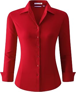 Alex Vando Womens Dress Shirts Long Sleeve Wrinkle Free Fitted Solid Color Stretch Work Business Casual Office Shirt Ladies Blouses