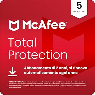 McAfee Total Protection - 5 Dispositiv 2026 | Antivirus, VPN gestore delle password, software di sicurezza, monitoraggio dell'identità | Abbonamento di 2 anno con rinnovo automatico, Scarica