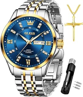 OLEVS Mens Square Analog Quartz Date Stainless Steel Waterproof Luminous Two Tone Wrist Watch