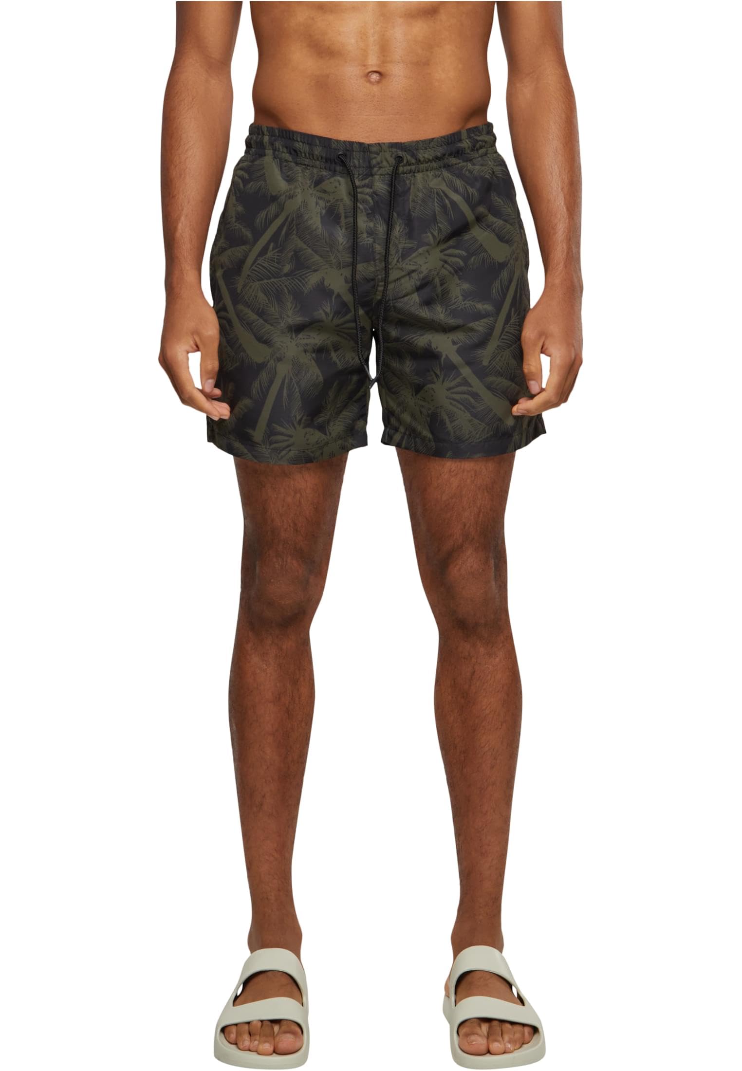 Urban Classics Pattern Palm Men's Swimming Shorts Black/Olive Basic Streetwear
