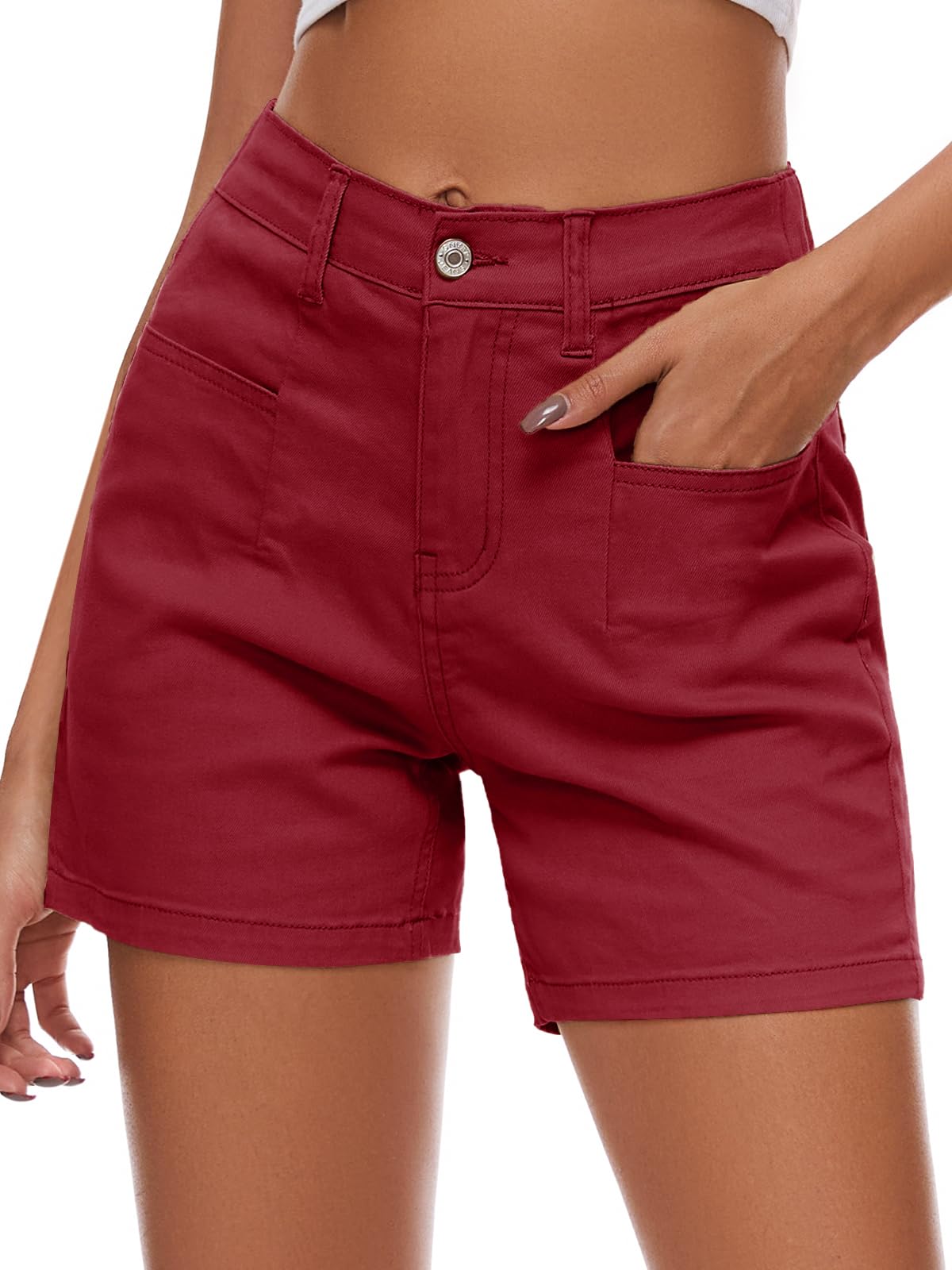 Rasutina Women Stretchy Jean Shorts High Waisted Denim Shorts for Women Chino Ca