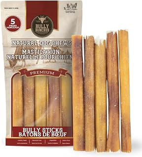Bully Bunches Premium (6" Standard - 5 Pack) Odour-Free, Consistently Sized Bully Sticks for Small & Medium Dogs & Puppies, Long-Lasting Oral Care Chews, All-Natural Single-Ingredient Beef, No Rawhide