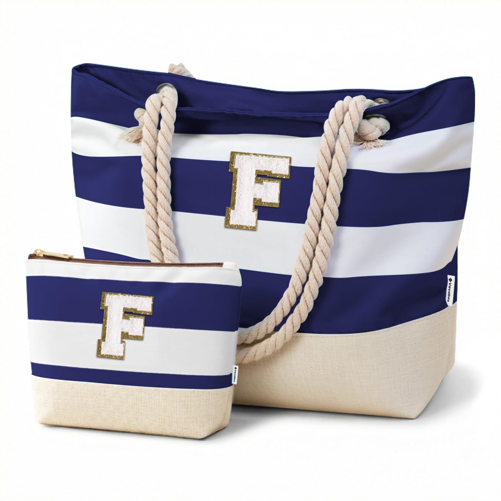 Vavabox Initial Beach Tote Bag for Women, Water-resistant Gifts for Women