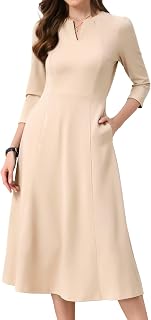 Allegra K Womens 3/4 Sleeve A-Line Business Work Formal Midi Dress