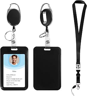 Black ID Badge Holder and Retractable Reel Clip,Landyard Keychain with id Badge,Photocard Key Card Holder Nametag Protector for Nurse Women Kid Office School