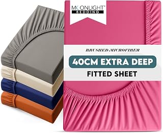 Moonlight Bedding Fitted Sheet 40 Cm Extra Deep Pocket Bed Sheets 16 inch Ultra Soft Bottom Sheet Brushed Microfiber Breathable Shrinkage and Fade Resistant (Hot Pink, King)