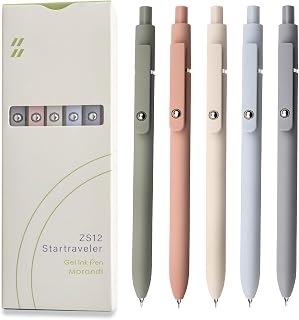 UIXJODO Gel Pens, 5 Pcs 0.5mm Black Ink Pens Fine Point Smooth Writing Pens, High-End Series Retractable Pens for Journaling Note Taking, Cute Office School Supplies Gifts for Women Men (Morandi)