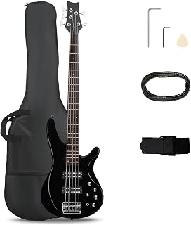 Ktaxon 5 String Electric Bass Guitar | Full Size 5 String Bass Guitar Kit | Standard Right Handed Bass Guitar Kit with Portable Gig Bag, Adjustable Strap, Cable, Pick & Wrench (Upgraded Black)