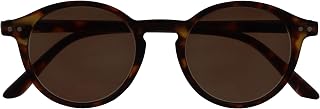 OPULIZE Rey Reading Glasses with Sun Lenses – Retro Round Frame – Matt Brown Tortoiseshell – Men and Women – Spring Hinges – S56-2 – +1.50