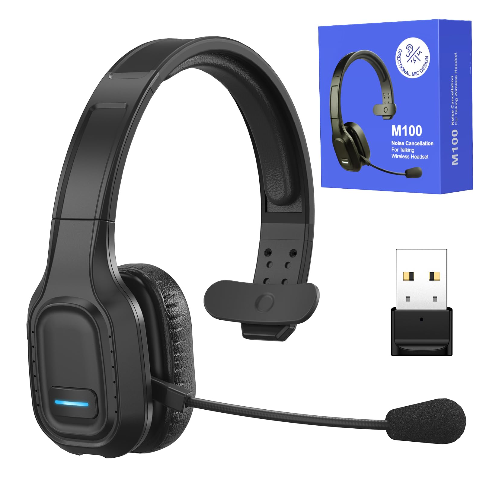 Bluetooth Headset for Truck Drivers, Single Ear Wireless Headset with Mic and US