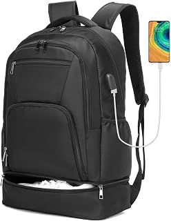 Seyfocnia Gym Backpack With Shoes Compartment for Men Women - Travel Sports Pack With USB Charging Port, Water Resistant, Black, One Size