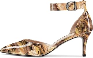 NobleOnly Women's Needle Kitten Low Heel Ankle Strap Pumps Closed Toe Pointed Toe Wedding Office Dress Shoes 6.5 CM Heels