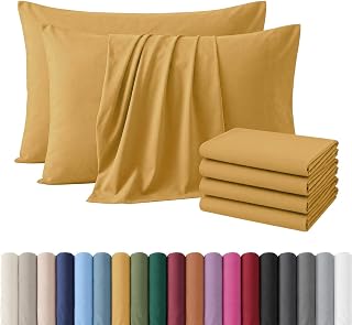 Hafaa Pack of 4 Ochre Microfiber Plain Bed Pillow Cases (50 x 75 Cm)