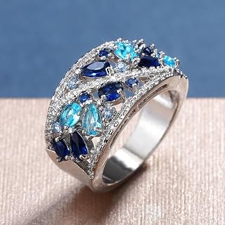 Delicate Fashion Blue Cubic Zirconia Ring for Women Luxury Party Accessories