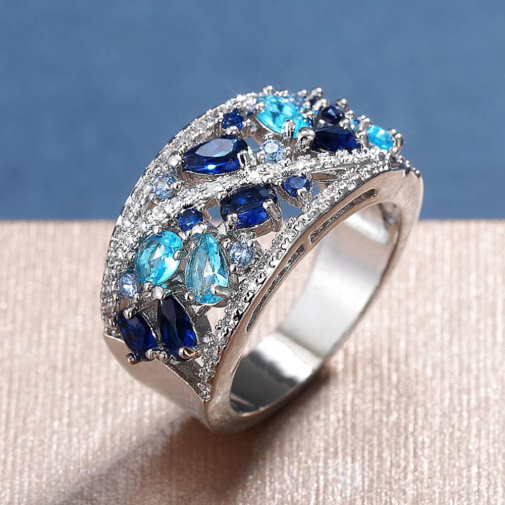 Delicate Fashion Blue Cubic Zirconia Ring for Women Luxury Party Accessories