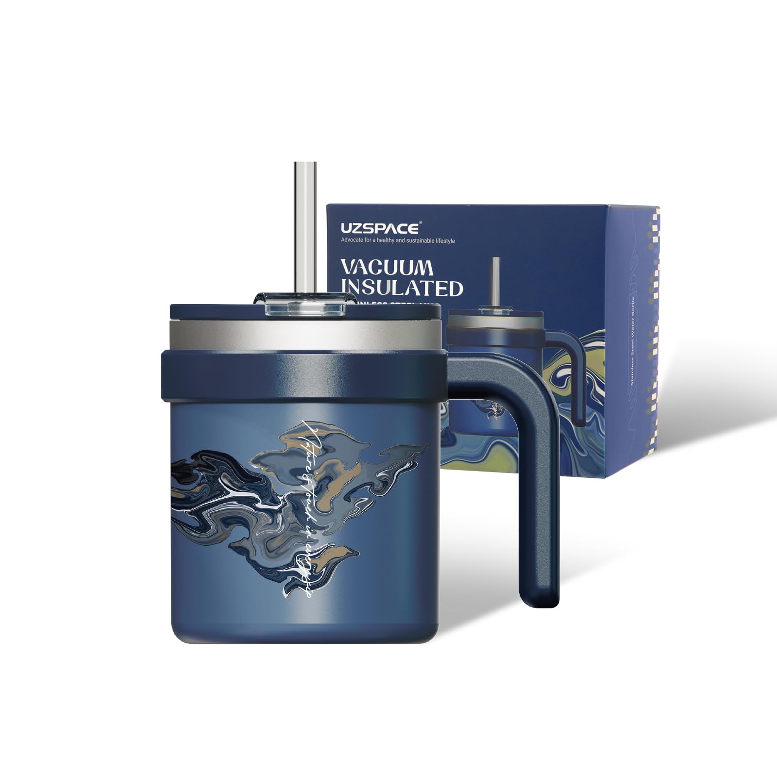 UZSPACE Thermal Mug with Handle ArtisticPrint Cup, 500ml Blue