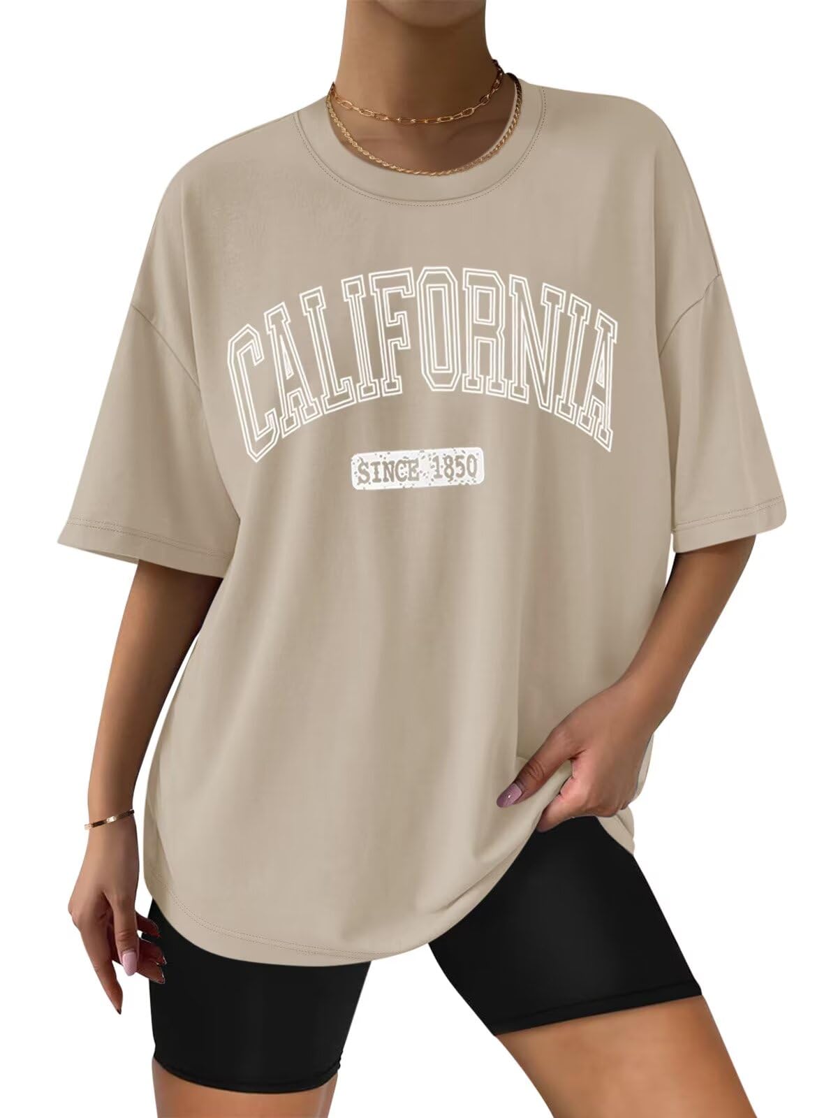 ORANDESIGNE Women Oversized Cotton T Shirts Short Sleeve Graphic T-Shirts Vintag