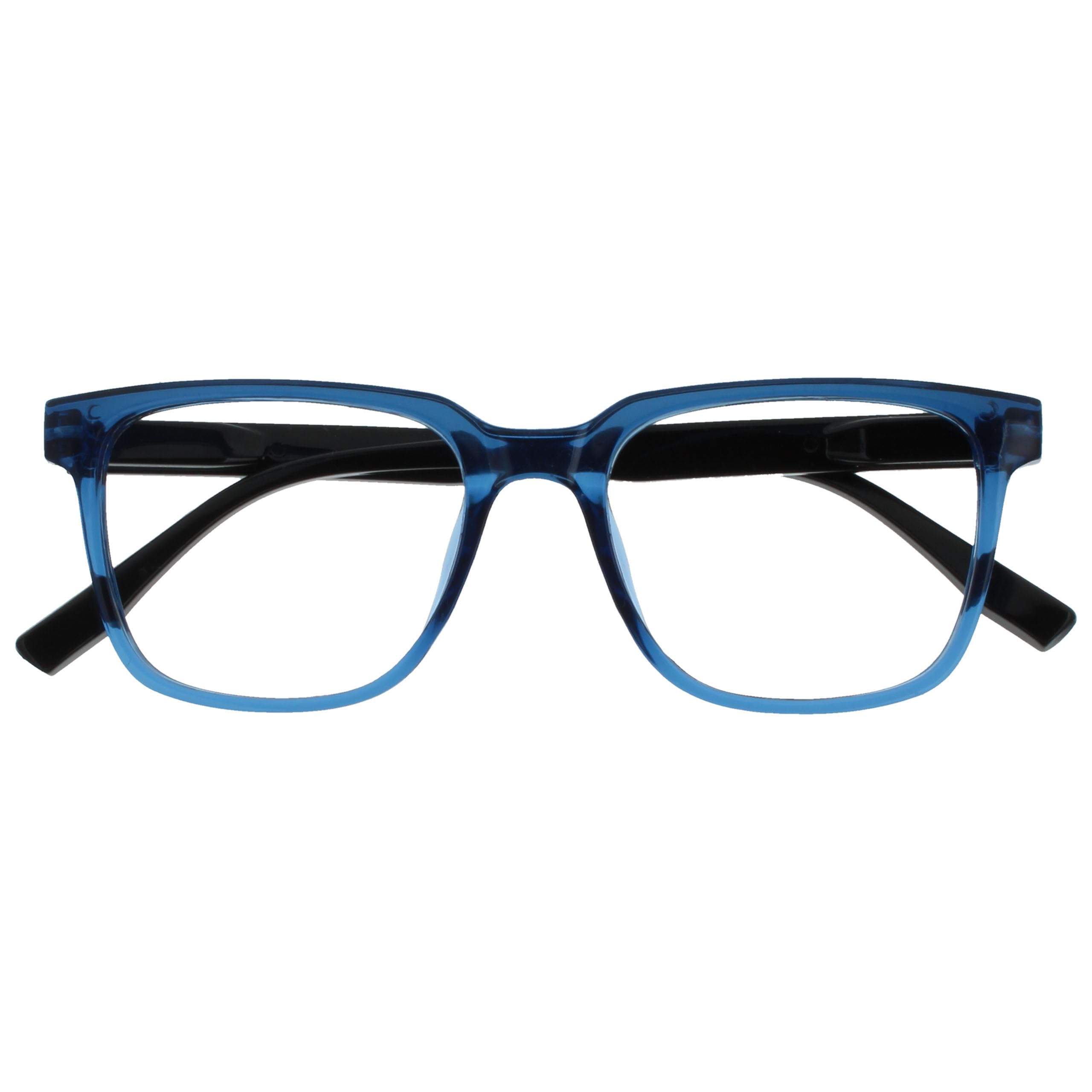 OPULIZE LEO Reading Glasses – Large Rectangular Frame – Blue – Black Temples – M