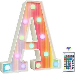 Light Up Letters Rainbow Letters, Colorful 16 Colors LED Lights Changing Alphabet Sign Gifts for Girls Women Party Birthday Wall Table Decor A