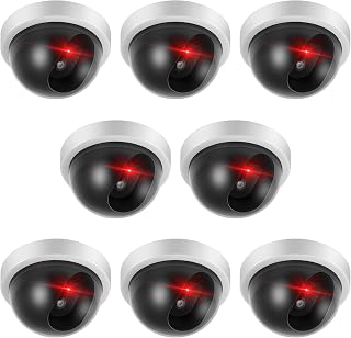 8 Pack Fake Security Cameras, Dummy CCTV Dome with Flashing Red LED,White | Wireless Simulated Surveillance Cam, Realistic Red Light, Indoor Outdoor, Easy Mounting for Home, Garage, Store and Yard