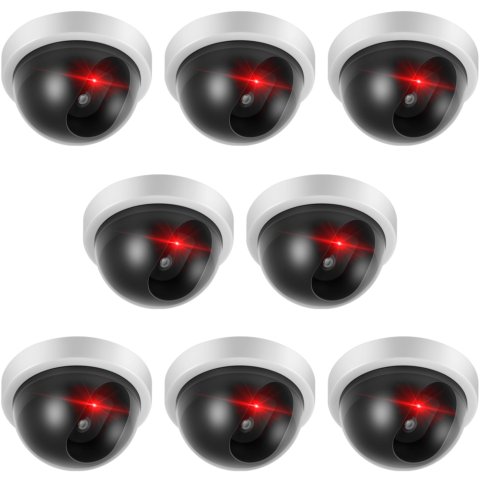 8 Pack Fake Security Cameras, Dummy CCTV Dome with Flashing Red LED,White | Wire