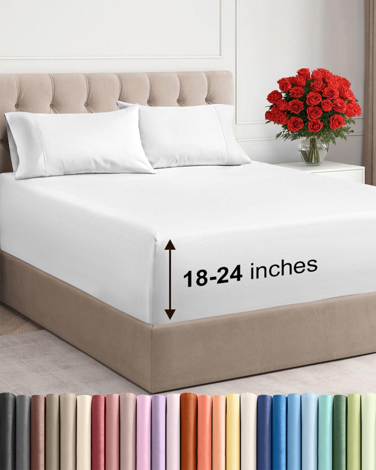 Extra Deep Queen Sheet Set - 4 Piece Breathable, Cooling Bed Sheets - White
