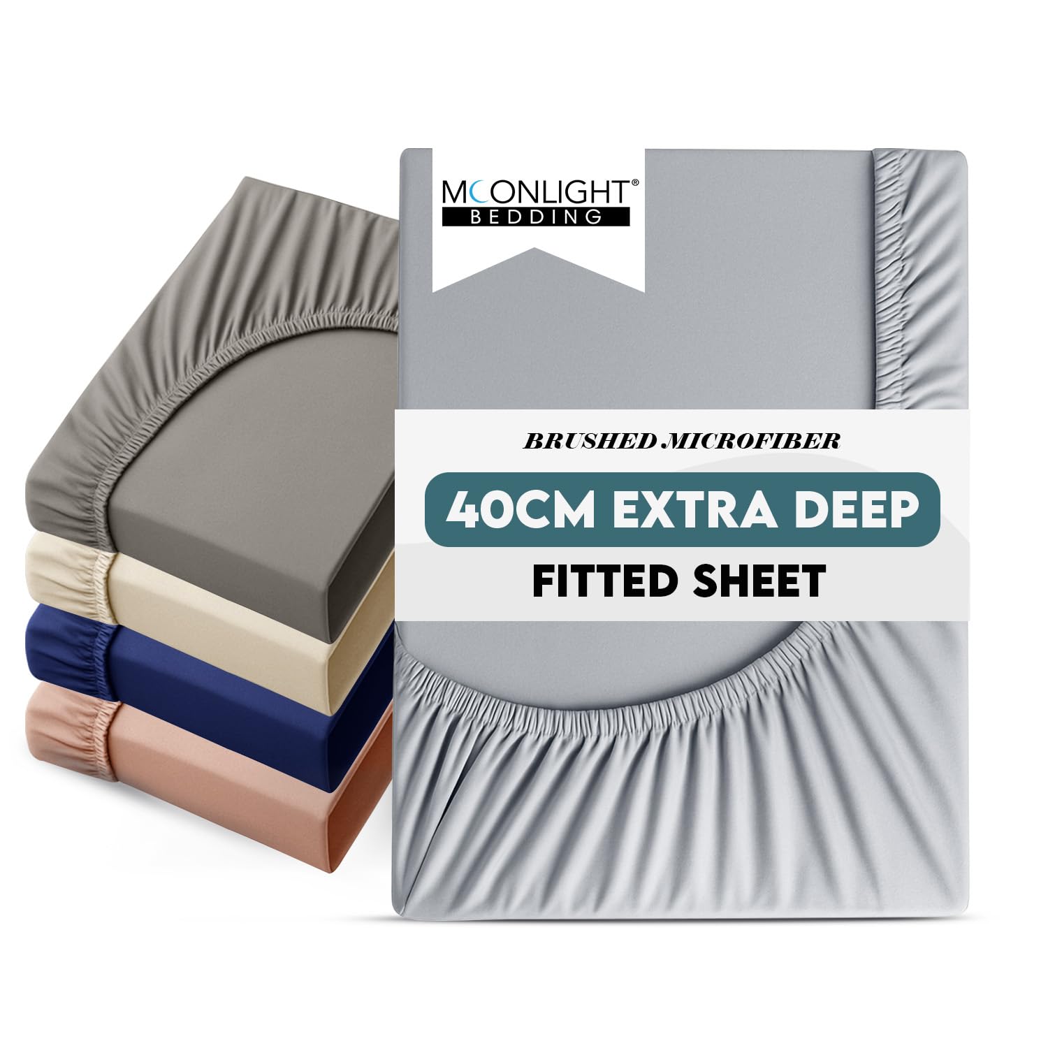Moonlight Bedding Single Fitted Sheet 40CM Extra Deep Pocket Silver