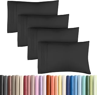 King Pillow Cases Set of 4 - Ultra Soft Cozy Pillowcase Covers - Black