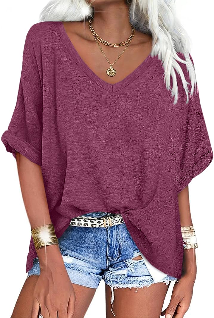UNCLECAT womens oversized v neck t shirts for women,summer short sleeve shirts f