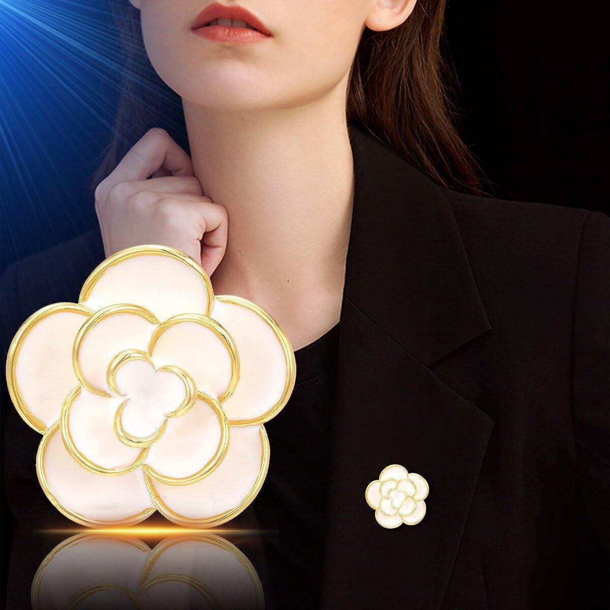 Pearl Camellia Flower Design Brooches for Women