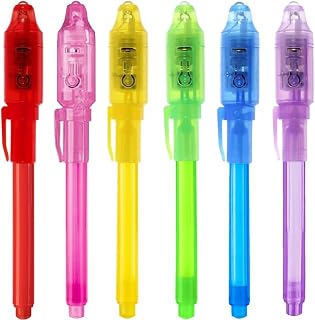 EODVICS Invisible Ink Pens for Kids, 6 Pack Spy Pens with UV Light | Invisible Ink Pens with UV Light, Nontoxic Washable Markers, Party Favors, Treasure Hunt & Goodie Bag Stuffers, Ages 3+