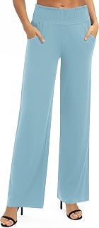 EXCHIC Women's Loose Straight Leg Palazzo Pants High Elastic Waist Causal Trousers with Pockets