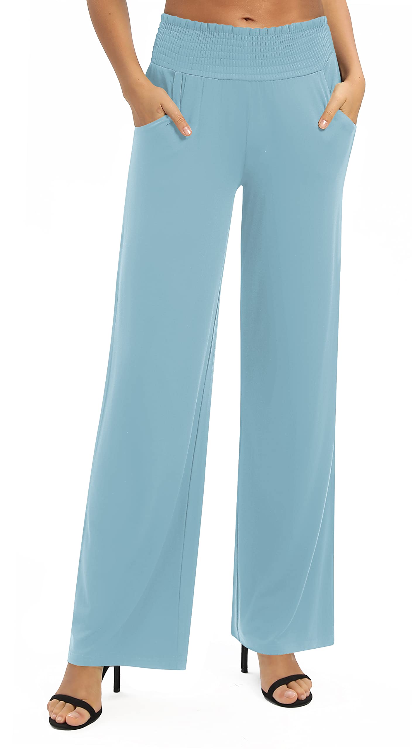 EXCHIC Women's Loose Straight Leg Palazzo Pants High Elastic Waist Causal Trouse