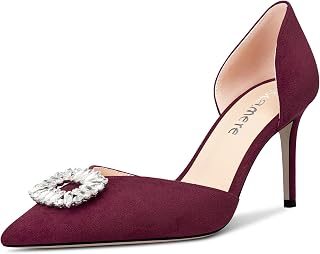 Castamere Women's High Heel Pointed Toe Pumps Two-Piece Slip-on Diamante Crystal Prom Dress 8 CM Heels