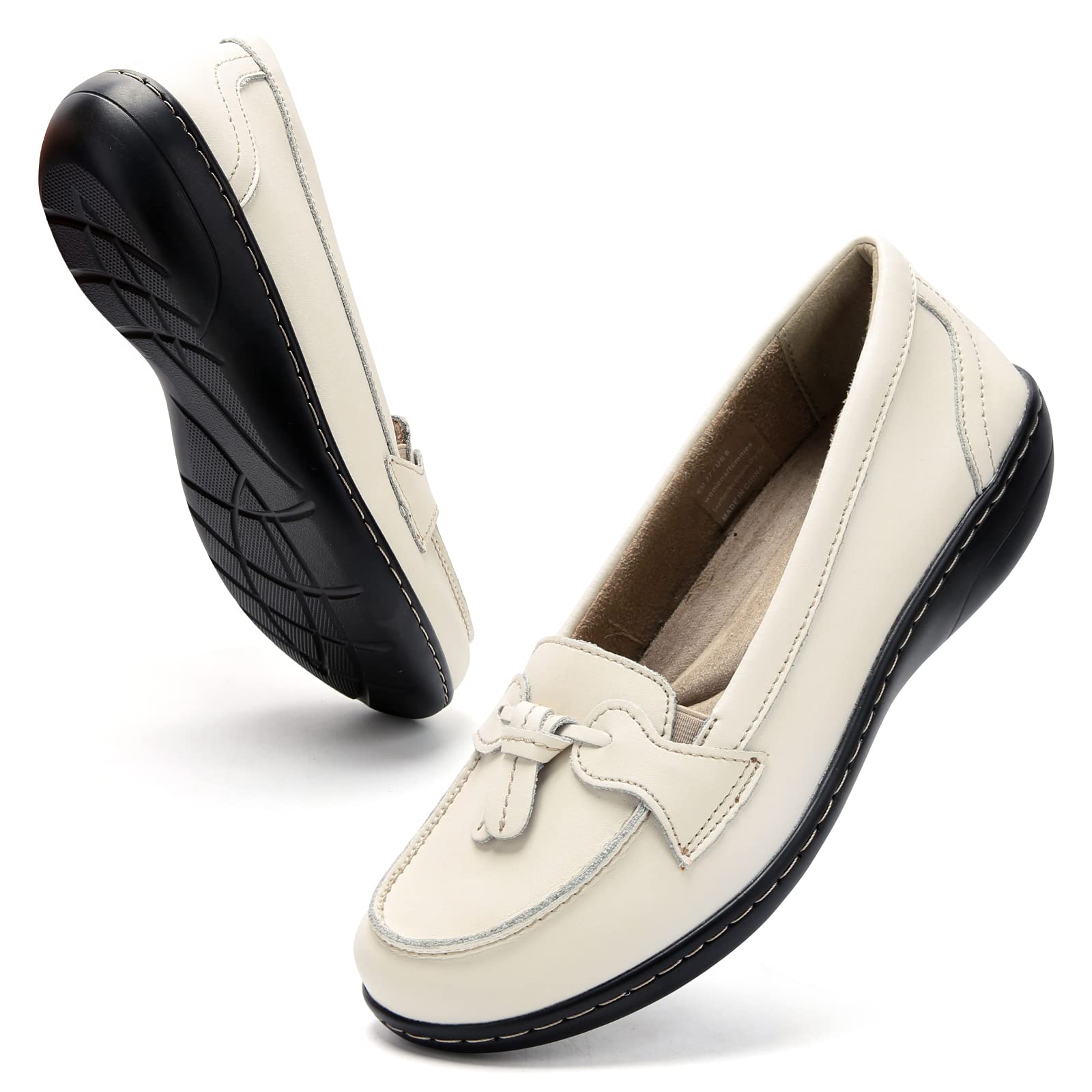 Maichal Ladies Slip On Leather Comfort Rubber Sole Flat Shoes
