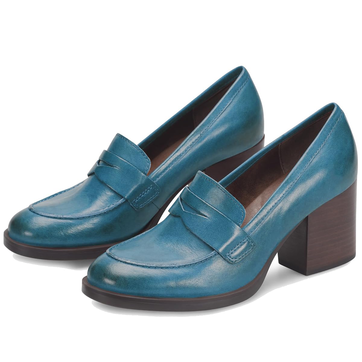 SHODENSE Women Vintage Chunky Heel Loafers Pumps Platform Round Closed Toe Oxfor
