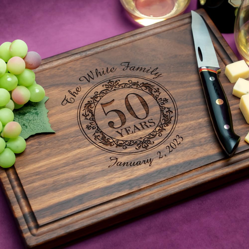 Personalized Golden Years Wreath Cutting Board, Custom Engraved with Family Name