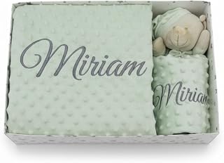 variouss Personalised Baby Blanket with Embroidered Name, Includes DouDou, Soft Blanket for Stroller, Carrycot or Cot, Birth Gift or Baby Shower (Green)