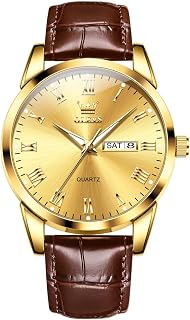 OLEVS Casual Mens Watch Brown Leather Band Dress Day Date Quartz Watch