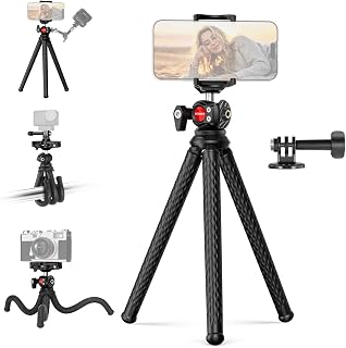 NEEWER Flexible Phone Tripod, Small Mini Camera Webcam Desk Stand, TP34 | Phone Holder & Action Camera Adapter, Compatible with iPhone 18 Pro 18 Pro Max GoPro DJI Osmo Pocket 4 3 Xtra Muse Insta360