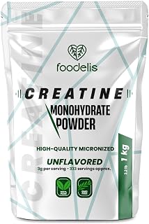 Foodelis Creatine Monohydrate 1 kg (1000 g) Powder Unflavored | 333 doses, 100% creatine monohydrate, no additives, 200 mesh, dispenser included
