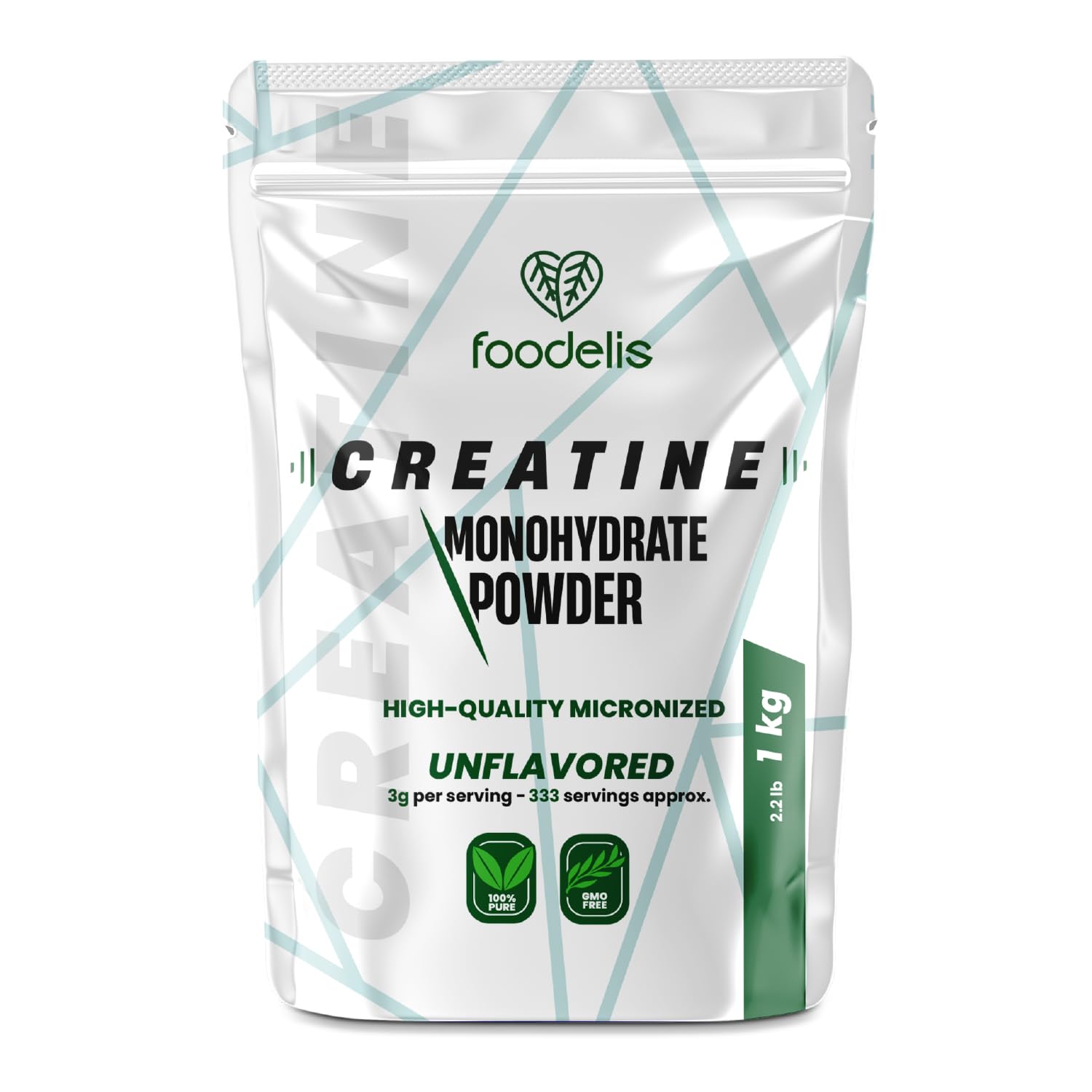 Foodelis Creatine Monohydrate 1 kg (1000 g) Powder Unflavored | 333 doses, 100% 