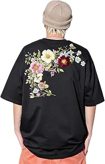 Printed T-Shirt, Men's, Women's, Short Sleeve, 8.1 oz (230 g), Heavyweight 100% Cotton, Floral Logo Design, Oversized Size, Vintage Style, Street Style, Drop Shoulder, Crew Neck, Thick, Cotton